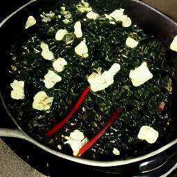 the heat is turned off the wok and toasted pine nuts are added. season with salt and black pepper.