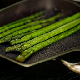 the asparagus cooked in a griddle pan with olive oil for five minutes.
