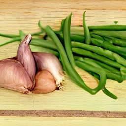chopped shallots and halved green beans.