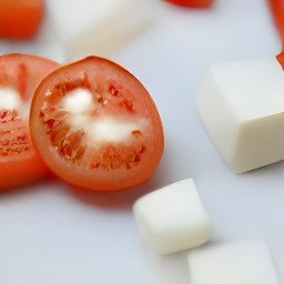 cut tomatoes and mozzarella cheese in cubes.