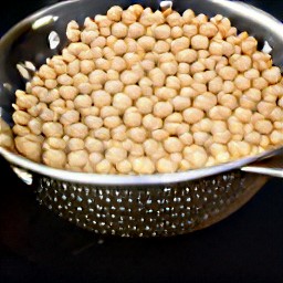 the chickpeas are drained in a colander.