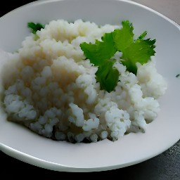 a serving plate of fluffed rice topped with toasted coconuts and cilantro.