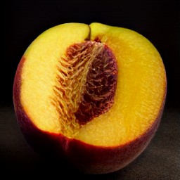 the peaches are cut in half.