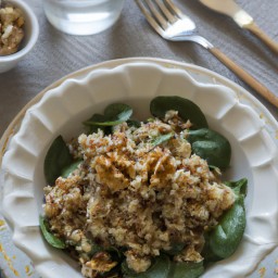 

This delicious, gluten-free, eggs-free and soy-free quinoa salad is made with wholesome ingredients such as walnut pieces, cherry tomatoes and parmesan cheese.