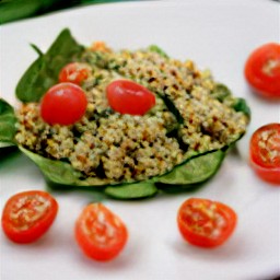 the quinoa mixture is transferred to a serving plate.
