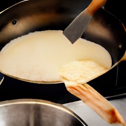 flipping semi-cooked pancakes using a spatula.