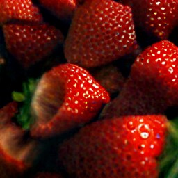 a bowl of chopped strawberries.