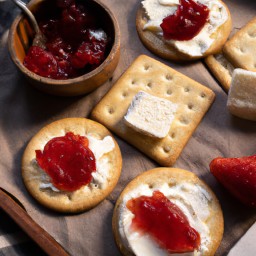 

This delightful gluten-free, nuts-free and soy-free crackers and jam cheesecake is a tasty snack or dessert made with cream cheese, strawberries, granulated sugar.
