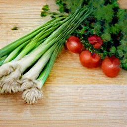 chopped tomatoes, scallions, and cilantro.