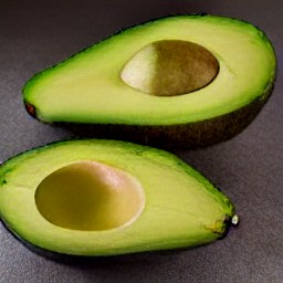the avocado is cut in half and the pit is removed.