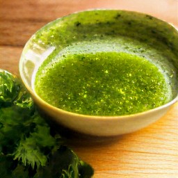 the output is a dressing made from olive oil, herb-seasoned salt, chopped spring onions, and chopped parsley.