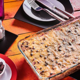 

A deliciously nut-free Italian-style baked dish with layers of whole kernel corn, black beans, diced tomatoes, tomato sauce, eggs and sour cream topped off with black olives - perfect for a European lunch!