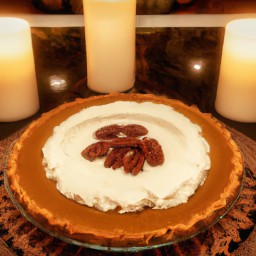 

This delicious eggless pumpkin pie is a gluten-free and soy-free delight made with cream cheese, whipped cream, cracker crust, pumpkin puree and skim milk.
