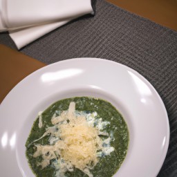 

This delicious European-style eggs-free and soy-free soup is a perfect dinner option, made with fresh onions, vegetable broth, lemons, orzo pasta, frozen peas and spinach mixed with fragrant pesto. Served with garlic bread and grated parmesan cheese.