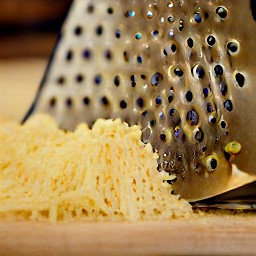 the parmesan cheese is shredded using a grater.