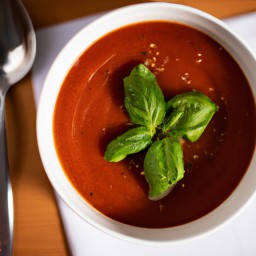 

This delicious gluten-free, eggs-free, nuts-free and soy-free tomato and basil soup is a nutritious dinner made of tomatoes, tomato juice, whipping cream and unsalted butter.