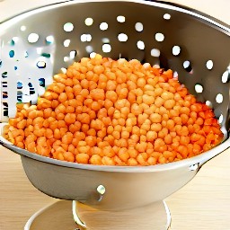 boiled lentils that have been drained in a colander.