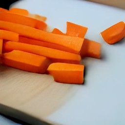 the carrots are cut into 3-inch strips lengthwise.