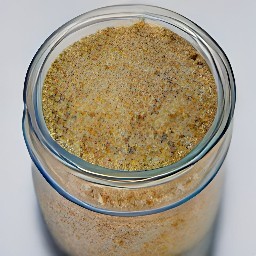 the crumbs mixture is placed in a container and covered with a lid. the container is then shaken.