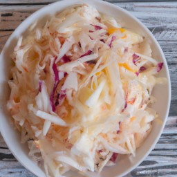 

Creamy coleslaw is a gluten-free, nuts-free, soy-free and lactose-free European side dish or salad made of crunchy cabbage and creamy mayonnaise.