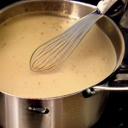 a milk and flour mixture that has been cooked for 5 minutes and then whisked for 2 minutes.