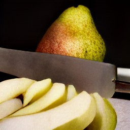 after peeling and chopping the onion, slice the pear.