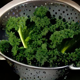the kale is rinsed in a colander.