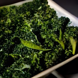 the kale is transferred to the baking sheet and put in the oven.