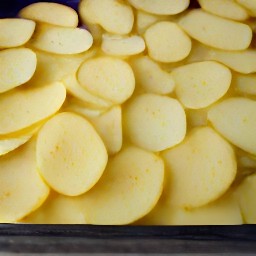 the output is a pan of potatoes with three quarters of the butter melted and drizzled over the top.
