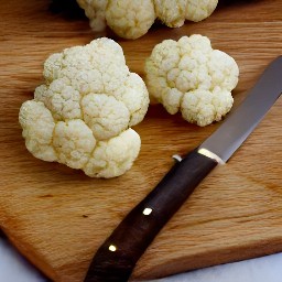 cauliflower that is trimmed and cut into florets, and garlic that is peeled.