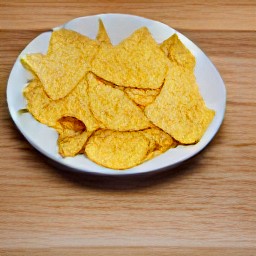 the crushed tortilla chips are transferred to a plate.