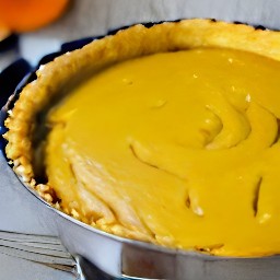 the pumpkin batter spread over the shortcrust pastry.