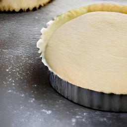 the shortcrust pastry is placed in a pie tin.