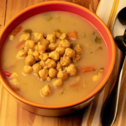 

Chickpea soup is a vegan, gluten-free, eggs-free and lactose-free Asian Indian dinner or side dish made of chickpeas, onions, tomatoes garlic and coriander.