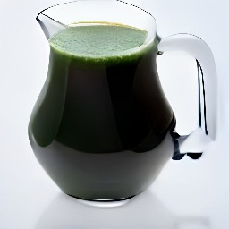 a pitcher of juice with red chili pepper mixed in.