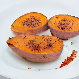 the sweet potato halves greased with butter and sprinkled with the spice mix.