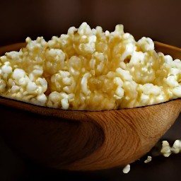 a bowl of popcorn mixed with a granulated sugar mixture.