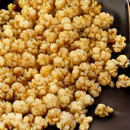 the coated popcorn mixture is spread over a jelly roll pan.