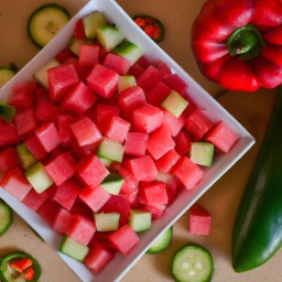 

This light and refreshing vegan, gluten-free, eggs-free, nuts-free, soy- free and lactose-free watermelon and cucumber salad is perfect for a summer lunch.