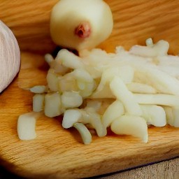 a peeled and chopped onion.