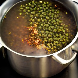 a pot of cooked beans.
