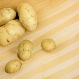 scrubbed potatoes.
