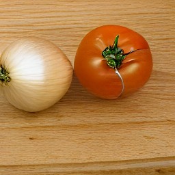 a peeled and chopped onion, and a chopped tomato.