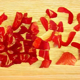chopped red bell peppers.