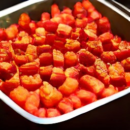 the heat is turned off and the roasting tin is removed from the oven.