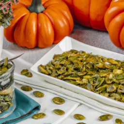 

Vegan, lactose-free, gluten-free and eggs/soy-free sweet and spicy pumpkin seeds are a delicious snack made with natural spices & herbs.
