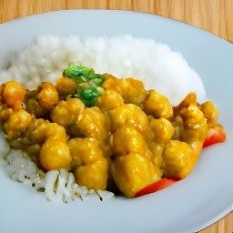 a curry chickpea dish served with cooked white rice.