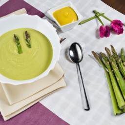 

Vegan, eggs-free, nuts-free and lactose-free cream of asparagus soup is a light European dinner recipe made with onions, all purpose flour and soymilk.