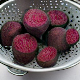 the beets are drained in a colander.