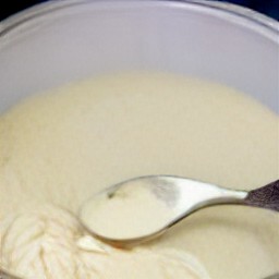 an egg is added to the milk mixture and stirred again.